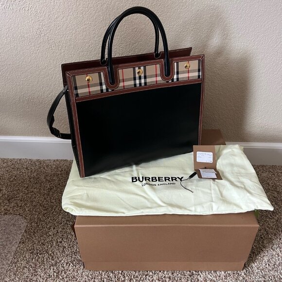 Leather and Vintage Check Two-handle Medium Title Bag - Picture 1 of 9